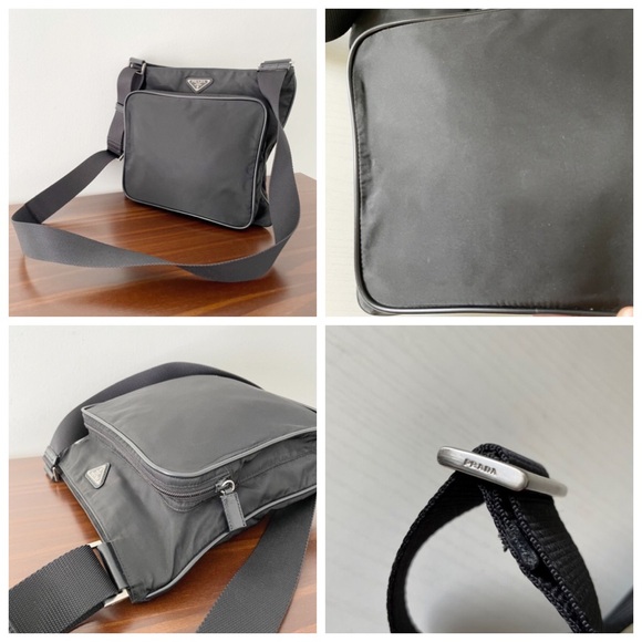Prada black Tessuto nylon triangle logo front pocket crossbody shoulder bag - Picture 4 of 12